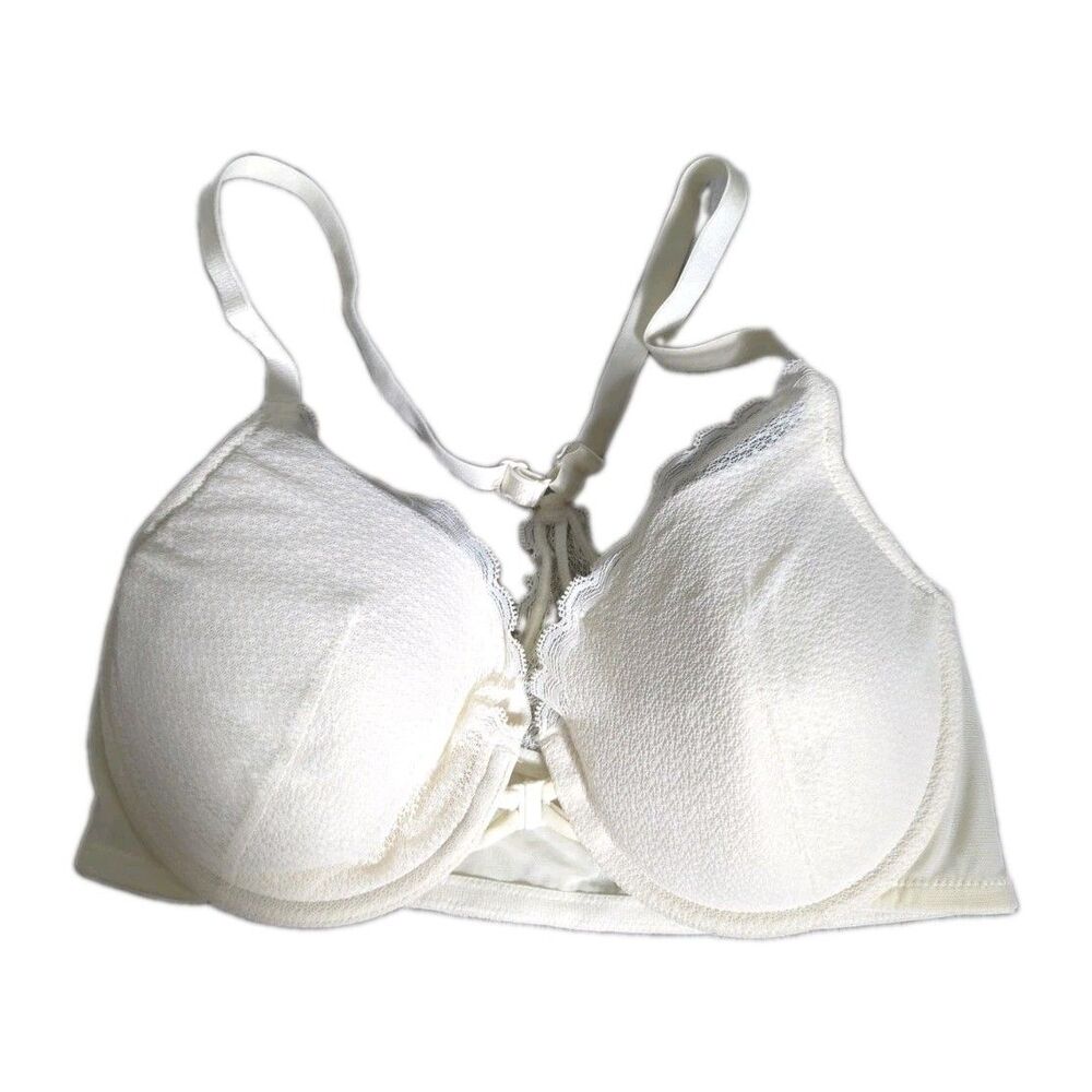 Auden Ivory Lightly Lined Demi Bra Lace Racerback Underwired Womens 36D EUC